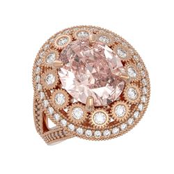 7.06 ctw Certified Morganite & Diamond Victorian Ring 14K Rose Gold