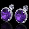 Image 1 : 20 ctw Amethyst & Micro VS/SI Diamond Pave Earrings 18k White Gold