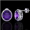 Image 2 : 20 ctw Amethyst & Micro VS/SI Diamond Pave Earrings 18k White Gold