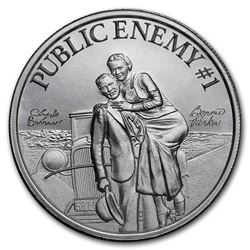 2 oz Silver High Relief Round - "Public Enemy #1" Bonnie & Clyde