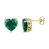 Image 1 : 10kt Yellow Gold Heart Lab-Created Emerald Heart Stud Earrings 5-1/2 Cttw