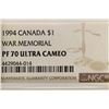 Image 3 : 1994 CANADA $1 WAR MEMORIAL NGC PF70 ULTRA CAMEO