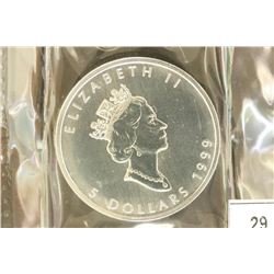 1999 CANADA $5 SILVER MAPLE LEAF 1 OZ. (PF LIKE)