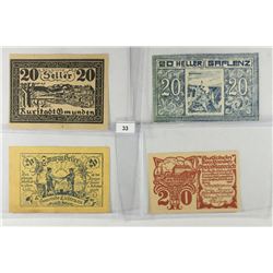 4 ASSORTED GERMAN NOTGELDS 4-20 HELLERS