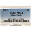 Image 3 : 2005 AMERICAN SILVER EAGLE PCGS MS64 TONED