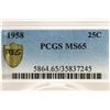 Image 3 : 1958 WASHINGTON SILVER QUARTER PCGS MS65