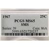 Image 3 : 1967 SMS WASHINGTON QUARTER PCGS MS65