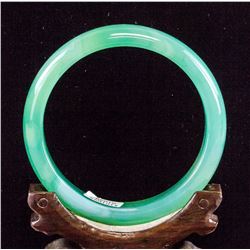 Chinese Green Chalcedony Carved Bangle Certificate