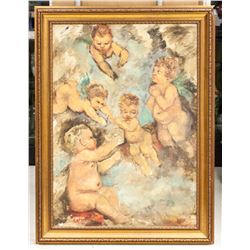 Jiskje Oil on Board Cherubs Mythological Scene