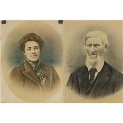 Pair of Charcoal Portrait Paintings Dated 1904