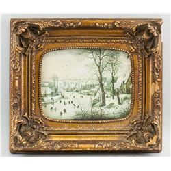 European Lithograph Winter Landscape Scene