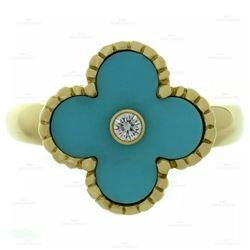 Van Cleef and Arpels Alhambra Turquoise + Diamond Ring