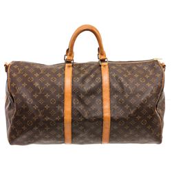 Louis Vuitton Monogram Toile Canvas Bandouliere Keepall 55 Duffel Bag