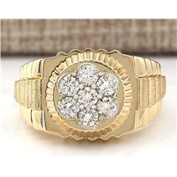 1.00 CTW Natural Mens Rolex Diamond Ring 18K Solid Yellow Gold