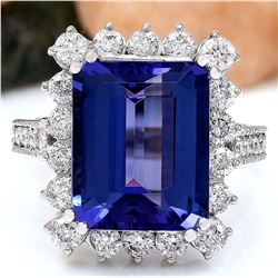 10.44 CTW Natural Tanzanite 18K Solid White Gold Diamond Ring