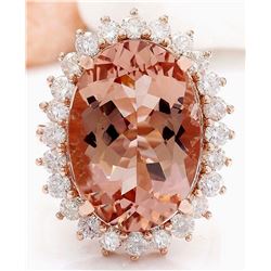 13.68 CTW Natural Morganite 18K Solid Rose Gold Diamond Ring