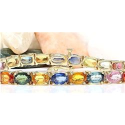 17.00 CTW Natural Sapphire 14K Solid Yellow Gold Bracelet
