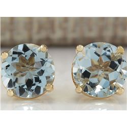 2.24 CTW Natural Blue Aquamarine Earrings In 18K Yellow Gold