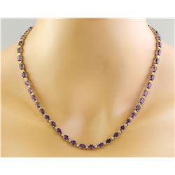 27.50 CTW Amethyst 14K Yellow Gold Diamond Necklace