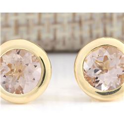 3.00 CTW Natural Morganite Earrings 18K Solid Yellow Gold