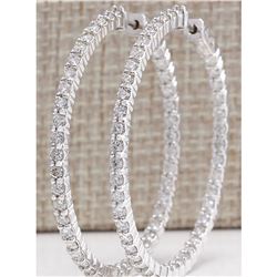 3.56 CTW Natural Diamond Hoop Earrings 18K Solid White Gold