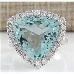 10.26 CTW Natural Aquamarine And Diamond Ring In 14K Solid White Gold