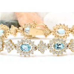 12.54 CTW Natural Aquamarine 14K Solid Yellow Gold Diamond Bracelet