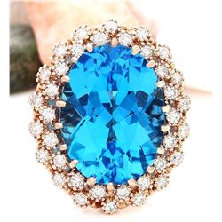 19.21 CTW Natural Topaz 14K Solid Rose Gold Diamond Ring
