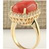 Image 3 : 10.13 CTW Natural Coral And Diamond Ring In 14k Yellow Gold
