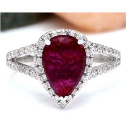 2.13 CTW Natural Ruby 14K Solid White Gold Diamond Ring