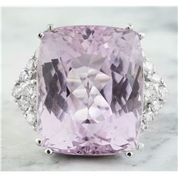 32.39 CTW Kunzite 14K White Gold Diamond Ring