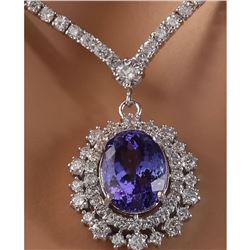 10.28 CTW Natural Tanzanite 18K Solid White Gold Diamond Necklace