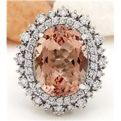 10.68 CTW Natural Morganite 18K Solid White Gold Diamond Ring