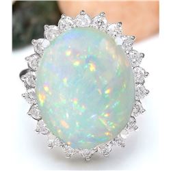 14.41 CTW Natural Opal 18K Solid White Gold Diamond Ring