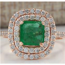 2.02 CTW Natural Colombian Emerald And Diamond Ring In 18K Rose Gold