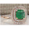 Image 2 : 2.02 CTW Natural Colombian Emerald And Diamond Ring In 18K Rose Gold