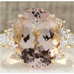 5.00 CTW Natural Morganite And Diamond Ring In 14K Solid Yellow Gold