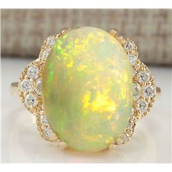 5.84 CTW Natural Opal And Diamond Ring In 14K Yellow Gold