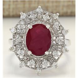 3.87 CTW Natural Ruby And Diamond Ring In 18K White Gold