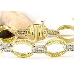 1.00 CTW Natural Diamond 18K Solid Two Tone Gold Bracelet