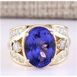 9.39 CTW Natural Tanzanite And Diamond Ring In 14k Yellow Gold