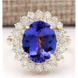7.22 CTW Natural Tanzanite And Diamond Ring In 18K Yellow Gold