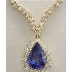 16.67CTW Natural Tanzanite And Diamond Necklace In 18K Yellow Gold