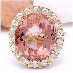 15.31 CTW Natural Morganite 18K Solid Yellow Gold Diamond Ring