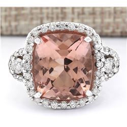 12.01 CTW Natural Morganite And Diamond Ring In 14k White Gold