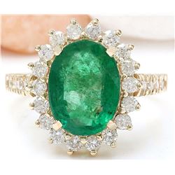 4.23 CTW Natural Emerald 18K Solid Yellow Gold Diamond Ring