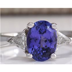 2.55 CTW Natural Blue Tanzanite And Diamond Ring In 18K White Gold