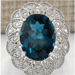 11.45 CTW Natural London Blue Topaz And Diamond Ring In 14K White Gold