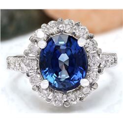 5.20 CTW Natural Ceylon Sapphire 18K Solid White Gold Diamond Ring