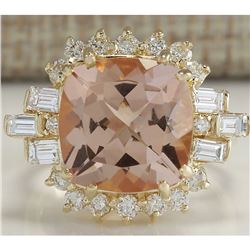 7.23 CTW Natural Morganite And Diamond Ring 14K Solid Yellow Gold